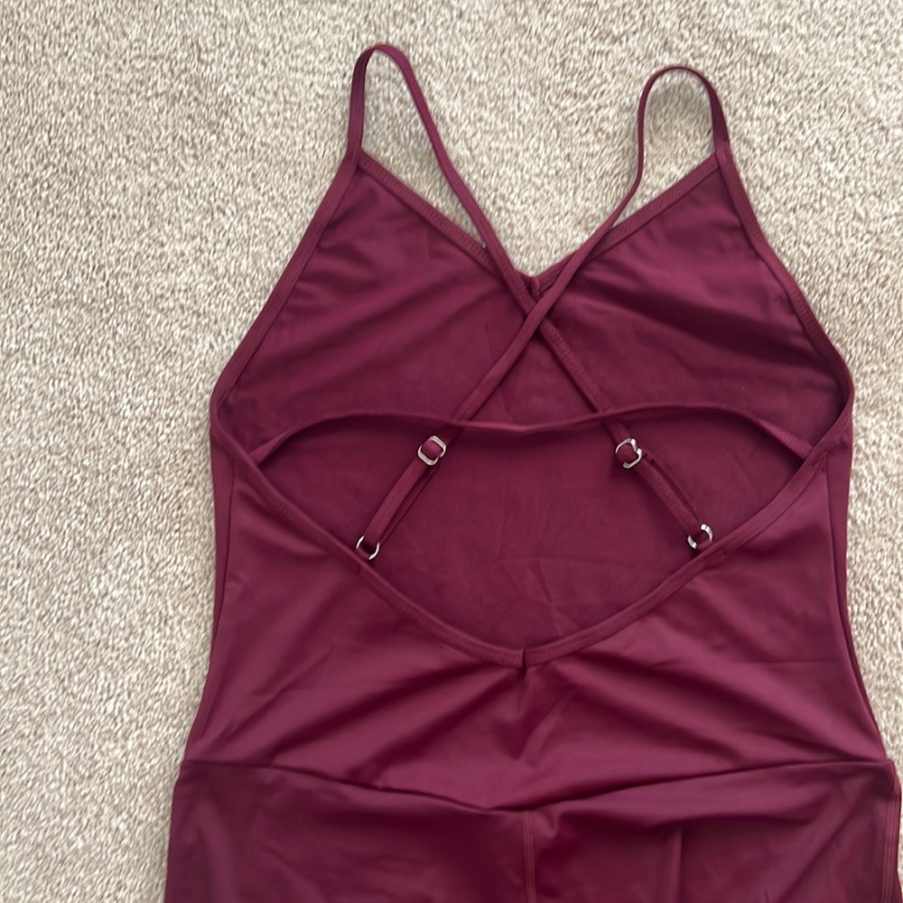 Burgundy body suit with adjustable spaghetti straps
